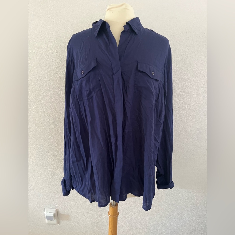 NWT dress barn, navy button-down blouse